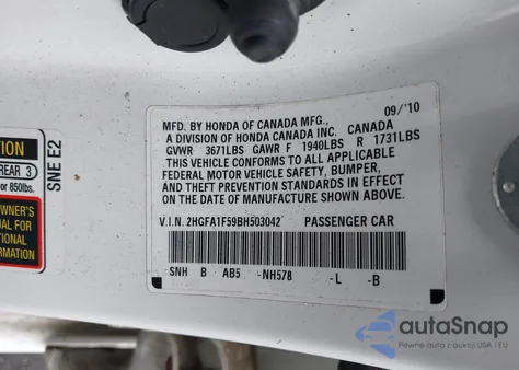 2011 Honda Civic Lx from USA, damaged, VIN 2HGFA1F59BH503042